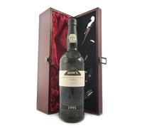 Dow's Late Bottled Vintage Port 1995 in a silk lined wooden box with four wine accessories, 1 x 750ml