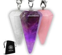 Dowsing Crystal Pendulum - Pack x3 Amethyst, Rock Crystal and Rose Quartz