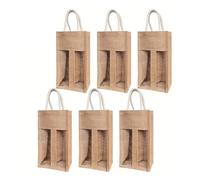 Doxicey Bottle Wine Bags 2Pcs Jute Storage Tote Bags with Clear Window Brown Rectangular for Bottle Organization & Party Supplies