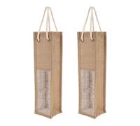 Doxicey Bottle Wine Bags 2Pcs Premium Wine Bottle Bags Jute Natural Fiber with Clear View Window Reinforced Handles Wedding Party for Storing Carrying Wine