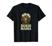 Doxie Mama Dachshund with Daisy Crown Cute Dog Art T-Shirt