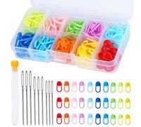 Doxiru 120 Pcs Crochet Stitch Markers, 10 Color Knitting Markers 9 Pcs Big Eye Sewing Needles with Plastic Box for DIY Crochet Stitch Markers