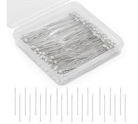 Doxiru 200 Pcs Pearl Pins, 32mm Pearl Pins for Flowers Long Straight Needles with Sharp Tips Sewing ppns with Plastic Box for Quilting, Jewelry Making