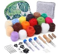 Doxiru Needle Felting Kit, 18 Colors Wool Roving, Needle Felting Tool Starter Kit with Wool Felt Pad, Wooden Handle for DIY Felted Craft Home Decoration