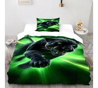 DOXLITVT Black Panther Green Bedding Set 3D Design Animal Themes Wildlife Duvet Cover Set 2 Pieces Microfiber Quilt Cover Suitable for Family,couple,children with Pillowcase Single（135x200cm）