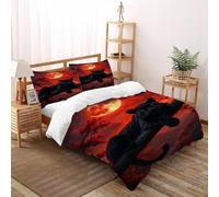 DOXLITVT Black Panther Red Bedding Set 3D Digital Printing Animal Themes Wildlife Duvet Cover Set Chic Breathable Comforter Cover Universal for All Seasons with Pillow Double(200x200cm)