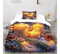 DOXLITVT Candle Pinecone Bedding Set 3D Digital Printing Christmas Themes Duvet Cover Set Microfiber Quilt Cover 2 Pieces for Boys & Girls with Pillowcase Single（135x200cm）