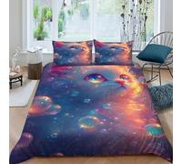 DOXLITVT Cat Bubble Bedding Set 3D Digital Printing Ethereal Domestic Animal Duvet Cover Set 3 Pieces Microfiber Comforter Cover for Boys & Girls with Pillowcase King（220x240cm）