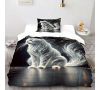 DOXLITVT Cat Stardust Bedding Set 3D Digital Printing Dreamy Domestic Animals Night Sky Duvet Cover Set 2 Pieces Microfiber Comforter Cover for Boys & Girls with Pillowcase Single（135x200cm）