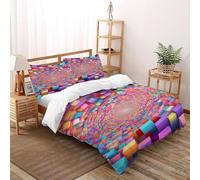 DOXLITVT Cube Tunnel Bedding Set Theme Bedspread Dreamy Geometric Objects Duvet Cover Set Chic Breathable Quilt Cover Universal for All Seasons with Pillow Double（200x200cm）