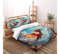 DOXLITVT Dragon Flower Bedding Set 3D Digital Printing Animal Themes Wildlife Duvet Cover Set Pillowcase Microfiber Universal for All Seasons Double（200x200cm）