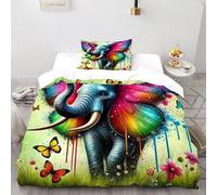 DOXLITVT Elephant Butterfly Bedding Set 3D Design Animal Theme Wildlife Duvet Cover Set 2 Pieces Chic Breathable Comforter Cover Universal for All Seasons with Pillowcase Single(135x200cm)
