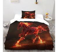 DOXLITVT Fiery Red Horse Bedding Set 3D Design Animal Themes Wildlife Duvet Cover Set Chic Breathable Comforter Cover Suitable for Family, Couple, Children with Pillow Single(135x200cm)