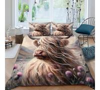 DOXLITVT Highland Cow Bedding Set 3D Design Animal Theme Wildlife Duvet Cover Set Microfiber Quilt Cover Universal for All Seasons with Pillowcase King（220x240cm）