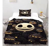 DOXLITVT Jack Skellington Bedding Set 3D Design Halloween Themes Duvet Cover Set Chic Breathable Comforter Cover for Boys&Girls with Pillowcase Single（135x200cm）