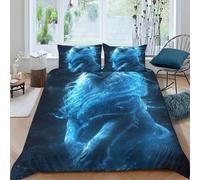 DOXLITVT Lion Blue Bedding Set 3D Design Animal Theme Wildlife Duvet Cover Set Chic Breathable Comforter Cover Suitable for Family, Couple, Children with Pillow King(220x240cm)