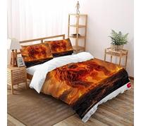 DOXLITVT Lion Flame Bedding Set 3D Digital Printing Blaze Volcanic Animal Duvet Cover Set Microfiber Quilt Cover Universal for All Seasons with Pillow Super King（260x220cm）