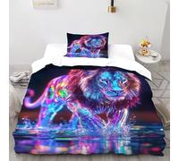 DOXLITVT Lion Water Bedding Set 3D Design Animal Theme Wildlife Duvet Cover Set Microfiber Quilt Cover Suitable for Family,couple,children Pillowcase Single(135x200cm)