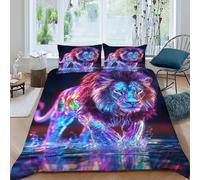 DOXLITVT Lion Water Bedding Set Floral Printed Animal Theme Wildlife Duvet Cover Set Chic Breathable Quilt Cover Suitable for Family,couple,children with Pillow King（220x240cm）