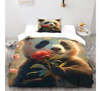 DOXLITVT Panda Bedding Set 3D Digital Printing Animal Themes Wildlife Duvet Cover Set Chic Breathable Quilt Cover for Boys & Girls with Pillow Single(135x200cm)