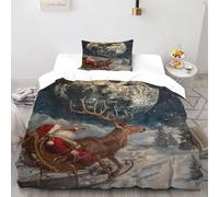 DOXLITVT Santa Reindeer Bedding Set Theme Bedspread Christmas Themes Duvet Cover Set Microfiber Comforter Cover Universal for All Seasons with Pillow Single（135x200cm）