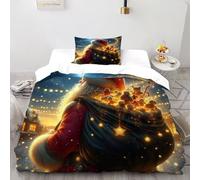 DOXLITVT Santa Sack 2 Pieces Duvet Cover,3D Printed Christmas Themes Bedding Set,2 Pillowcases,Hidden Zipper,Microfiber Quilt Cover,Single（135x200cm）