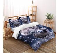 DOXLITVT Sloth Moon Bedding Set 3D Design Animal Themes Wildlife Duvet Cover Set Microfiber Quilt Cover Suitable for Family,couple,children Pillowcase Super King（260x220cm）