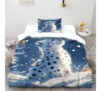 DOXLITVT Snow Leopard Snowy Bedding Set Floral Printed Animal Themes Wildlife Duvet Cover Set Chic Breathable Quilt Cover Suitable for Family,couple,children with Pillow Single（135x200cm）