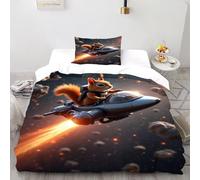 DOXLITVT Squirrel Spaceship Bedding Set 3D Digital Printing Space ForestAnimal Duvet Cover Set Microfiber Quilt Cover Universal for All Seasons with Pillow Single（135x200cm）