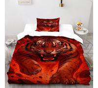 DOXLITVT Tiger Flame Bedding Set Theme Bedspread Blaze ForestAnimal Duvet Cover Set Microfiber Comforter Cover Universal for All Seasons Pillowcase Single（135x200cm）