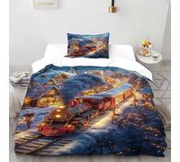 DOXLITVT Train Snowscape Bedding Set Theme Bedspread Sports Themes Duvet Cover Set Microfiber Comforter Cover Suitable for Family,couple,children with Pillow Single（135x200cm）