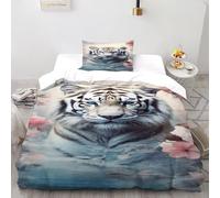 DOXLITVT White Tiger Cherry Bedding Set Theme Bedspread Animal Theme Wildlife Duvet Cover Set Microfiber Quilt Cover Universal for All Seasons with Pillowcase Single（135x200cm）