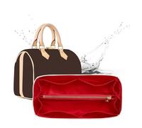 Doxo DupontPaper Purse Organizer Insert Compatible with LV Speedy 25, Lightweight Waterproof Handbag Insert Shaper Protector, 11 Pockets with Zipper, Women Tote Bag Inner Divider (White Red, M)