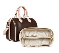 Doxo DupontPaper Purse Organizer Insert Compatible with LV Speedy, Lightweight Waterproof Handbag Insert Shaper Protector, Multiple Pockets with Zipper, Women Tote Bag Inner Divider, White Beige