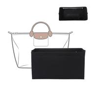 Doxo Felt Purse Organizer Insert for Longchamp Le Pliage L Travel Bag, Longchamp Orgainzer Insert Large with 9 Compartments and Zipper Water Bottle Holder, Fits Long Champ Large Bag (LT, Black)