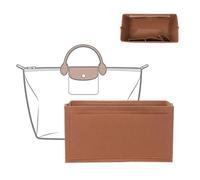 Doxo Felt Purse Organizer Insert for Longchamp Le Pliage L Travel Bag, Longchamp Orgainzer Insert Large with 9 Compartments and Zipper Water Bottle Holder, Fits Long Champ Large Bag (LT, Gold Brown)