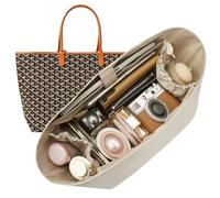 Doxo Nylon Tote Bag Organizer Insert, Purse Organizer Insert for Goyard ST Bag, Bag Insert for Saint Louis GM, Waterproof Inner Shaper with 13in Laptop Sleeve, Elastic Cup Holder & YKK Zipper, Beige