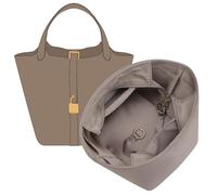 Doxo Picotin 18/22 Luxury Satin Purse Organizer Insert - Silky Smooth Bag Insert with Multiple Pockets, Soft Touch Inner Liner for Women's Handbags, Fits Hermes Style Picotin Bags(PC18, Etoupe Grey)