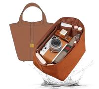 Doxo Premium Nylon Picotin 18 Bag Insert, Lightweight Soft Purse Organizer Insert with Zipper Pocket, Anti-Scratch Inner Liner, Luxury Bag Shaper Protector for Hermes Picotin Bucket Bag, Gold Brown