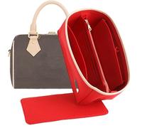 Doxo Purse Organizer Insert & Base Shaper 2pc Set, Felt Handbag Bag Fit LV Speedy & Neverfull More (L-Red)