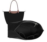 Doxo Purse Organizer Insert Compatible with Longchamp Le Pliage M/L Handbags,Shoulder Bag L,Custom Fit Size,with Cup Holder(Large,Black)