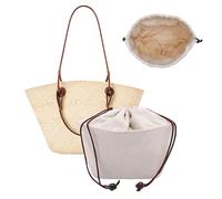 Doxo Purse Organizer Insert for Loewe Small Anagram Basket Bag, Custom-Fit Cotton Canvas Bag Organizer with Drawstring Top Closure & 4 Compartments, Lightweight Tote Insert with Zipper Pocket (Small)