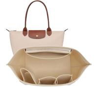 Doxo Purse Organizer Insert for Longchamp Le Pliage Tote, Large Bag Organizer with 8 Compartments, YKK Zipper Pocket Cup Holder, Handbag Shaper for Women, Fits Original/Green/Energy L Tote (Beige, WL)