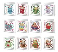 DoxQcs 5D Diamond Art Painting Greeting Cards Kit, DIY Christmas Halloween Cards for Blessings Congratulations Gifts, Greeting Card Set for Birthday Thanksgiving Day-Twelve Months