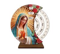 DoxQcs DIY Diamond Perpetual Calendar Ornaments, Perpetual Desk Calendar Diamond Art Painting, Creative Design, Wooden Home Decoration, for Home Office Decor (Single-Sided Diamond)-#15-Virgin Mary