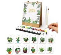 DoxQcs DIY Digital Oil Painting Desk Calendar Ornament Plants Potted Flowers Hand-Painted Oil Paintings 2026 from Jan 2026 - Dec, 12 Monthly 2026 Desk Calendar for Home Office Planning-Plants