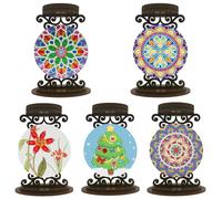 DoxQcs Mandala DIY Diamond Candlestick Holders, Diamond Art Painting Wooden Home Decoration Candlestick Christmas Halloween Ornaments (Double-Sided Diamond)-#08-5PC