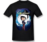 DOXUEZH Mens' Coraline Movie Graphic T-Shirt Short Sleeve Cotton Tops Black