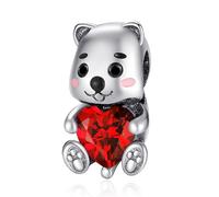 Doyafer 925 Sterling Silver Cute Teddy Bear Pendant With Ruby, Women'S Bracelet Necklace Bead Charm, Holiday Birthday Gift, Friend Diy Jewelry Gift