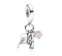 Doyafer 925 Sterling Silver Education Series, Graduation Season, Doctoral Hat Graduation Scroll Pentagram 3-in-1 Pendant - Pink Diamond Sisters Friend Jewelry For Women